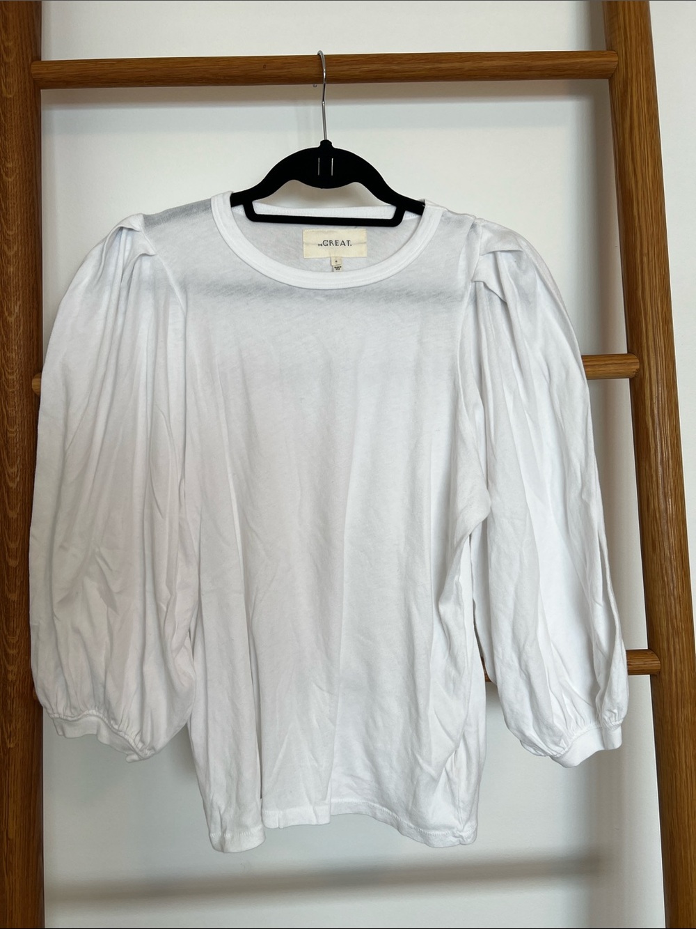 THE GREAT. White Puff Sleeve Cotton Crewneck Tee Top - Size 0 (XS)
